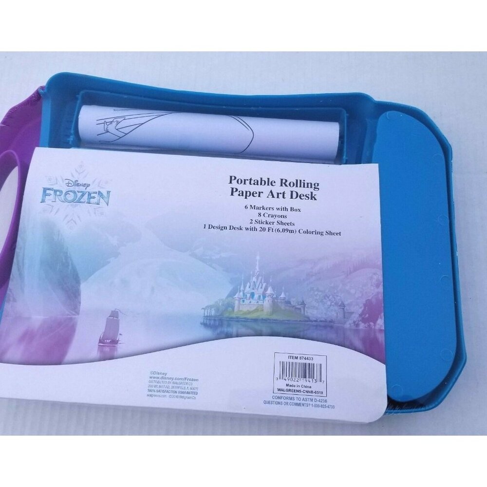 Disney Frozen Portable Rolling Paper Art Desk Coloring Sheet Crayons Markers NEW - Picture 3 of 4